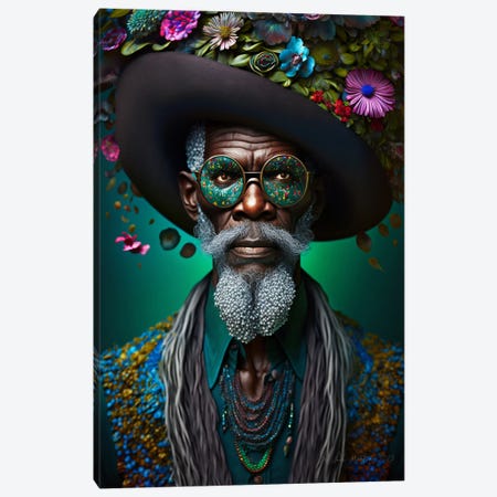 Retro Futurist African Grandpa - Mushrooms VI Canvas Print #DGW74} by Digital Wild Art Canvas Art Print