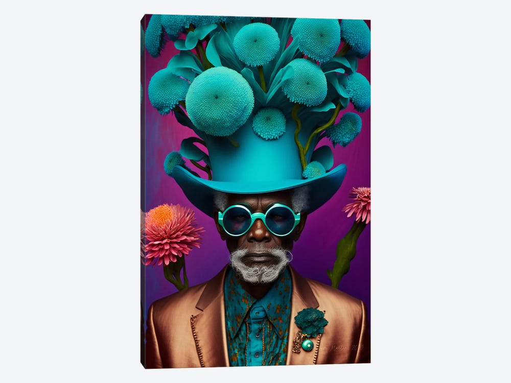 Retro Futurist African Grandpa - Mushrooms VII by Digital Wild Art 1-piece Art Print