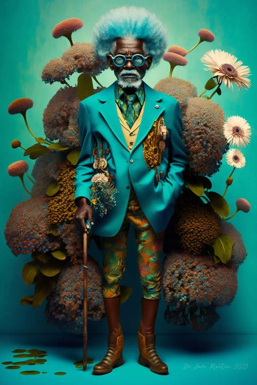 Retro Futurist African Grandpa - Mushrooms VIII