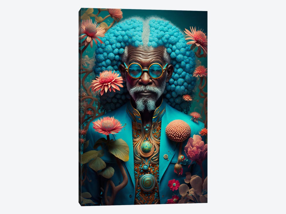 Retro Futurist African Grandpa - Mushrooms IX by Digital Wild Art 1-piece Canvas Print
