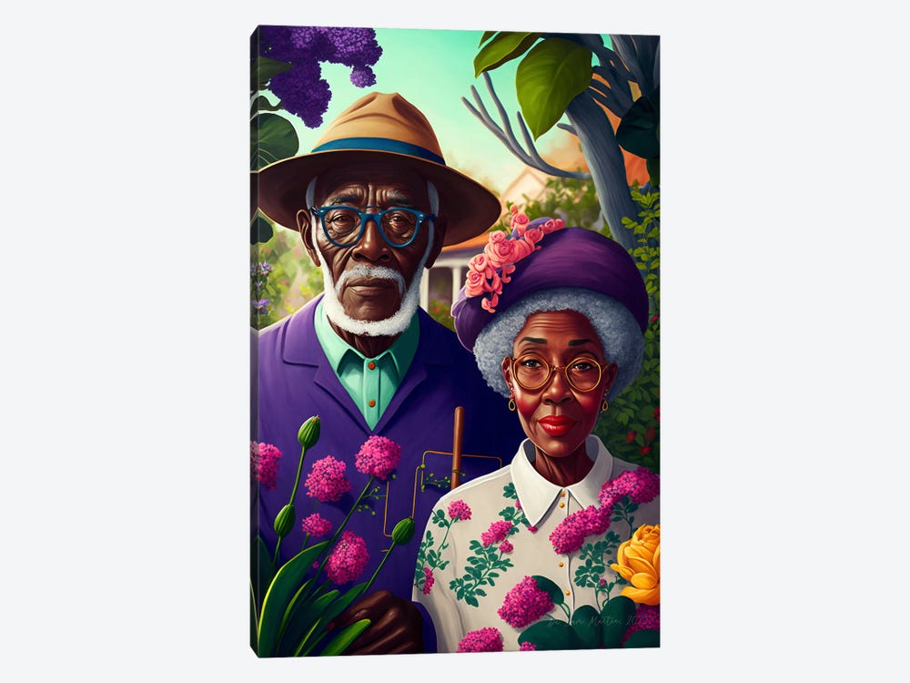 Retro Futurist African Grandparents - Garden I by Digital Wild Art 1-piece Canvas Artwork