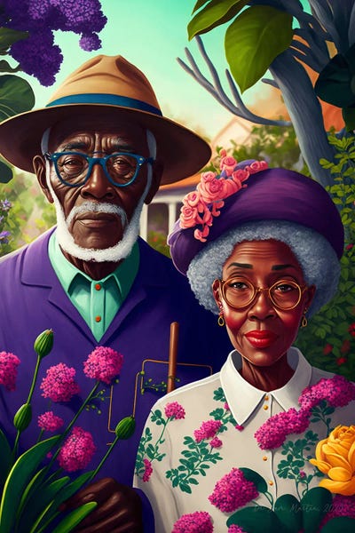 Black Joy: Retro Futurist African Grandparents - Garden I by Digital Wild Art