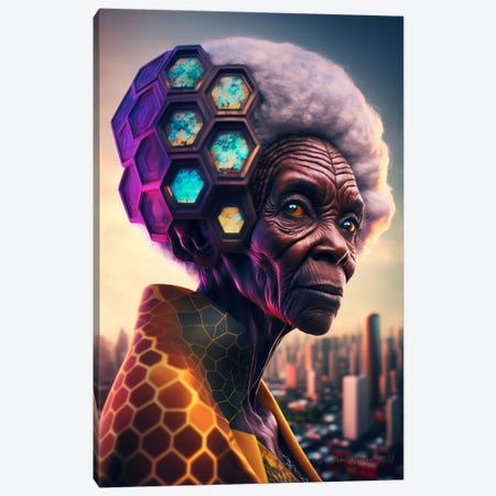 Afrofuturist African Black Grandma - Lady Bertha Bee Canvas Print #DGW7} by Digital Wild Art Canvas Artwork