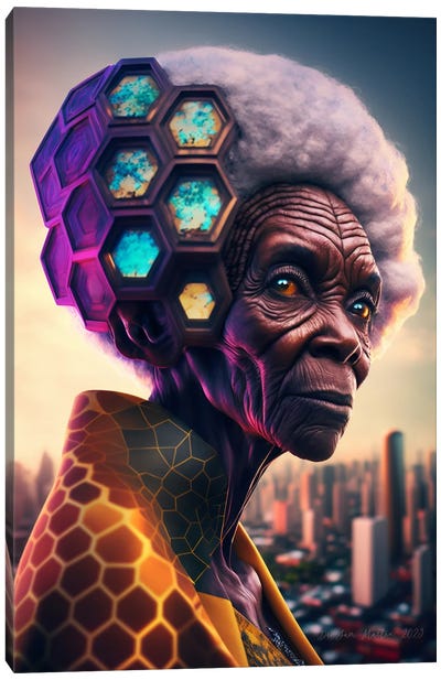 Afrofuturist African Black Grandma - Lady Bertha Bee Canvas Art Print - Digital Wild Art