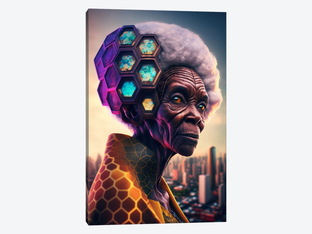 Afrofuturist African Black Grandma - Lady Bertha Bee by Digital Wild Art 1-piece Canvas Art