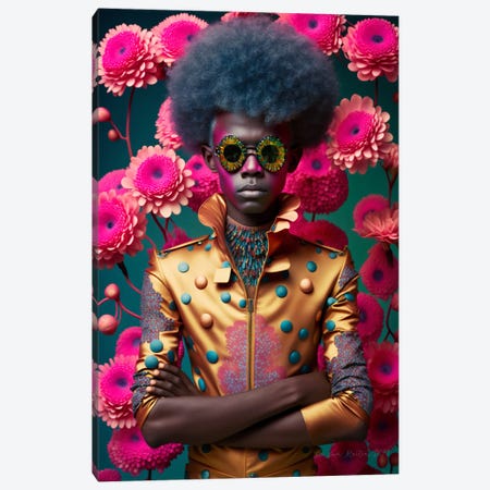 Retro Futurist African Man - Flowers I Canvas Print #DGW80} by Digital Wild Art Art Print