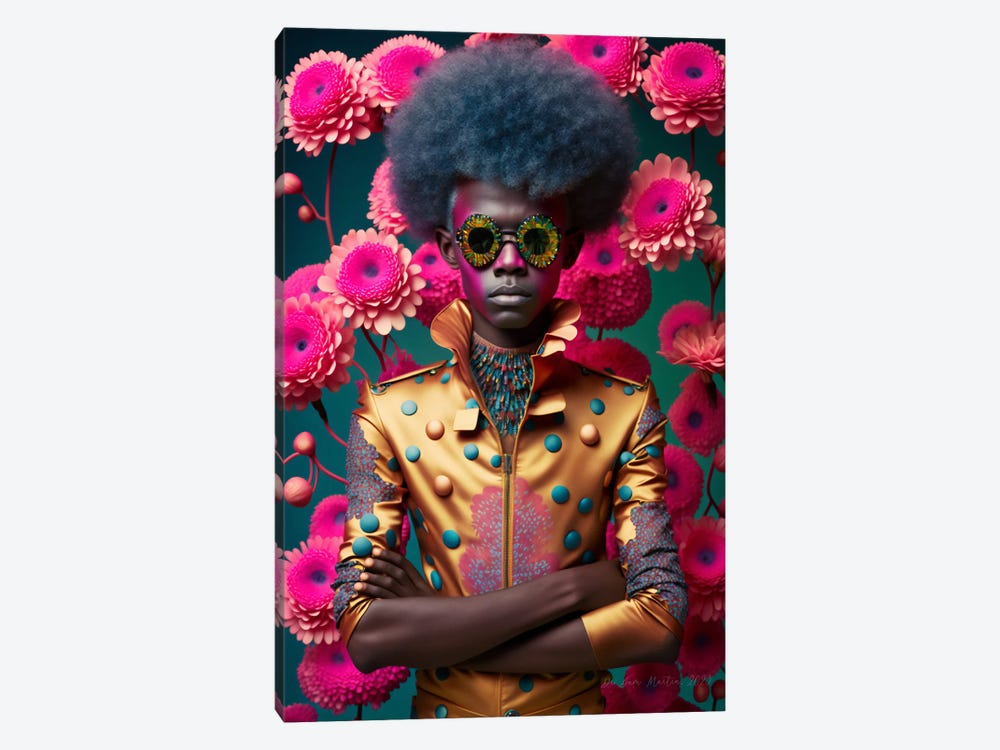Retro Futurist African Man - Flowers I by Digital Wild Art 1-piece Art Print