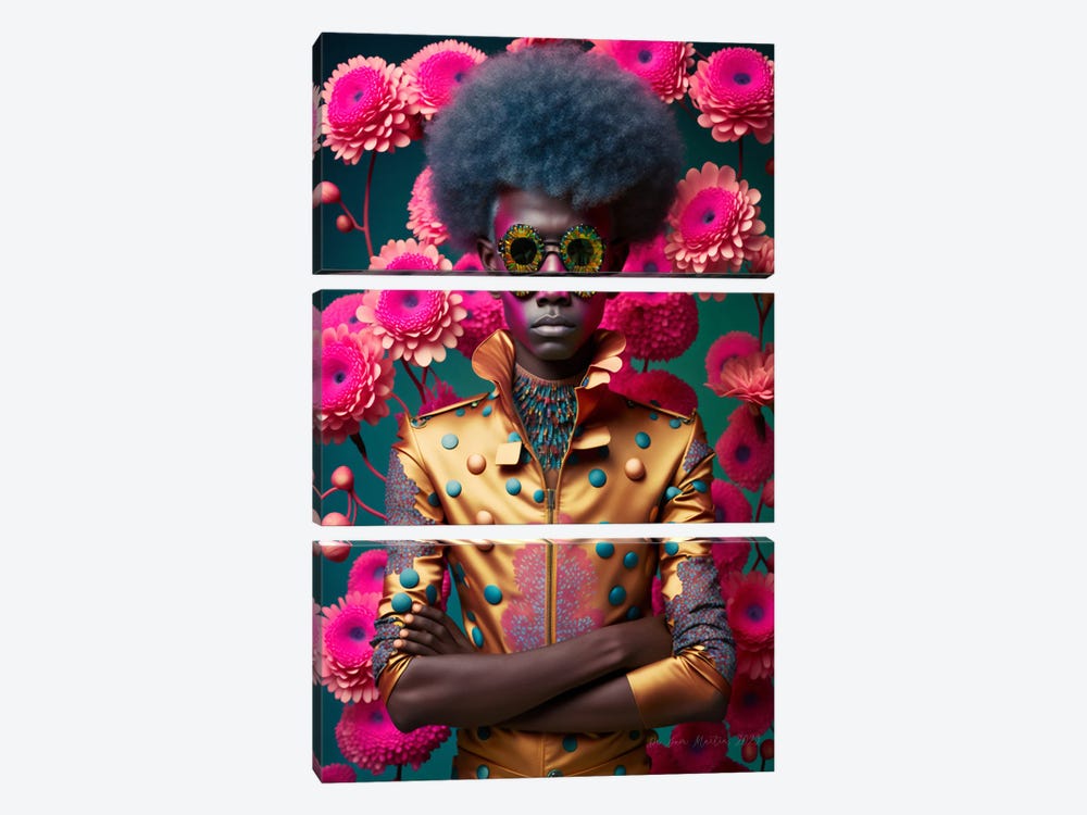Retro Futurist African Man - Flowers I by Digital Wild Art 3-piece Art Print