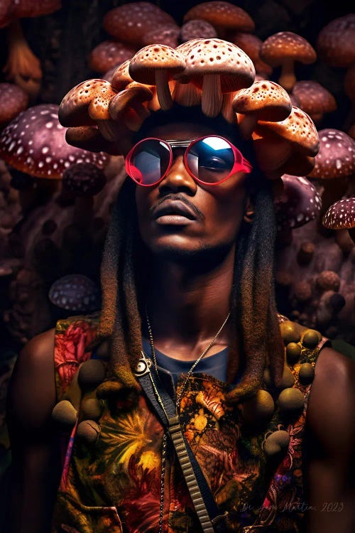 Retro Futurist African Man - Mushrooms I