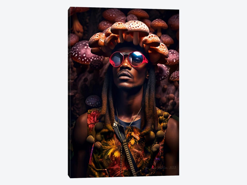 Retro Futurist African Man - Mushrooms I by Digital Wild Art 1-piece Canvas Artwork