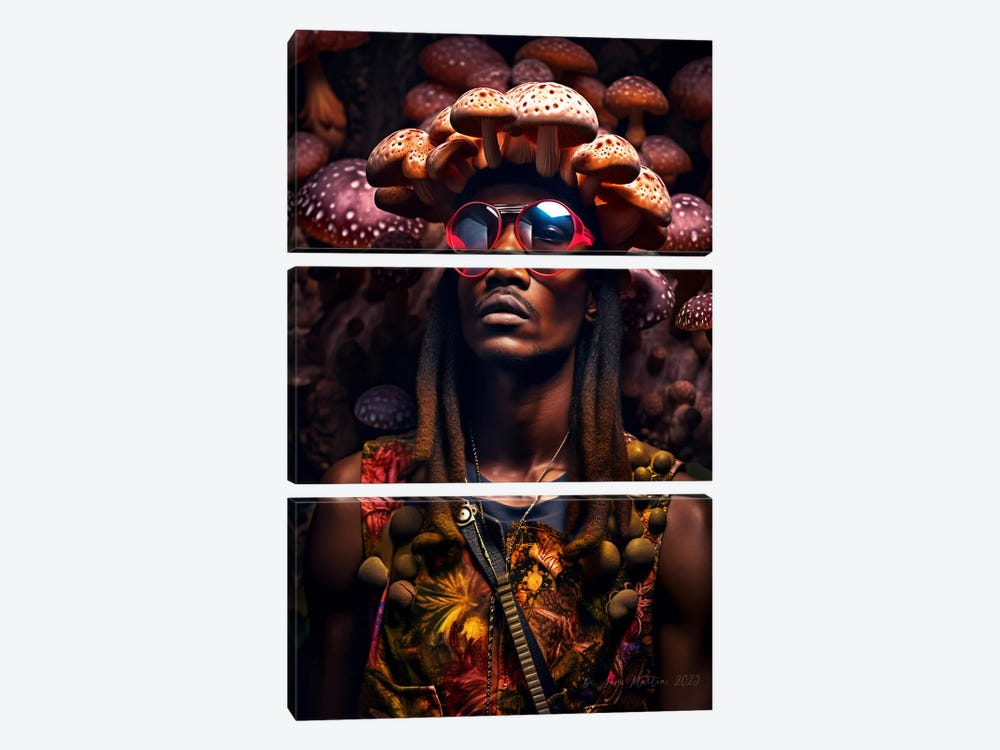 Retro Futurist African Man - Mushrooms I by Digital Wild Art 3-piece Canvas Art
