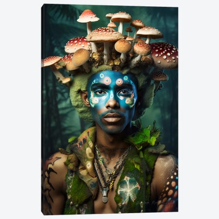 Retro Futurist African Man - Mushrooms II Canvas Print #DGW82} by Digital Wild Art Canvas Art Print