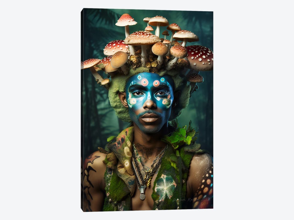 Retro Futurist African Man - Mushrooms II by Digital Wild Art 1-piece Art Print