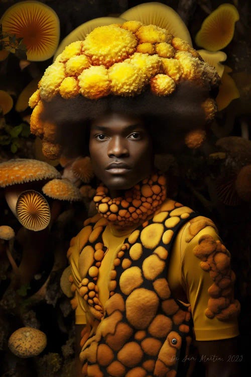 Retro Futurist African Man - Mushrooms III