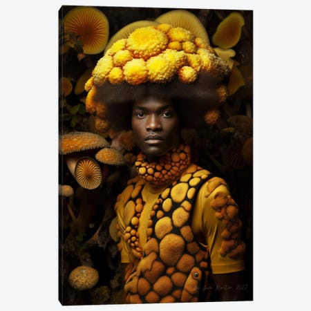 Retro Futurist African Man - Mushrooms III Canvas Print #DGW83} by Digital Wild Art Canvas Print