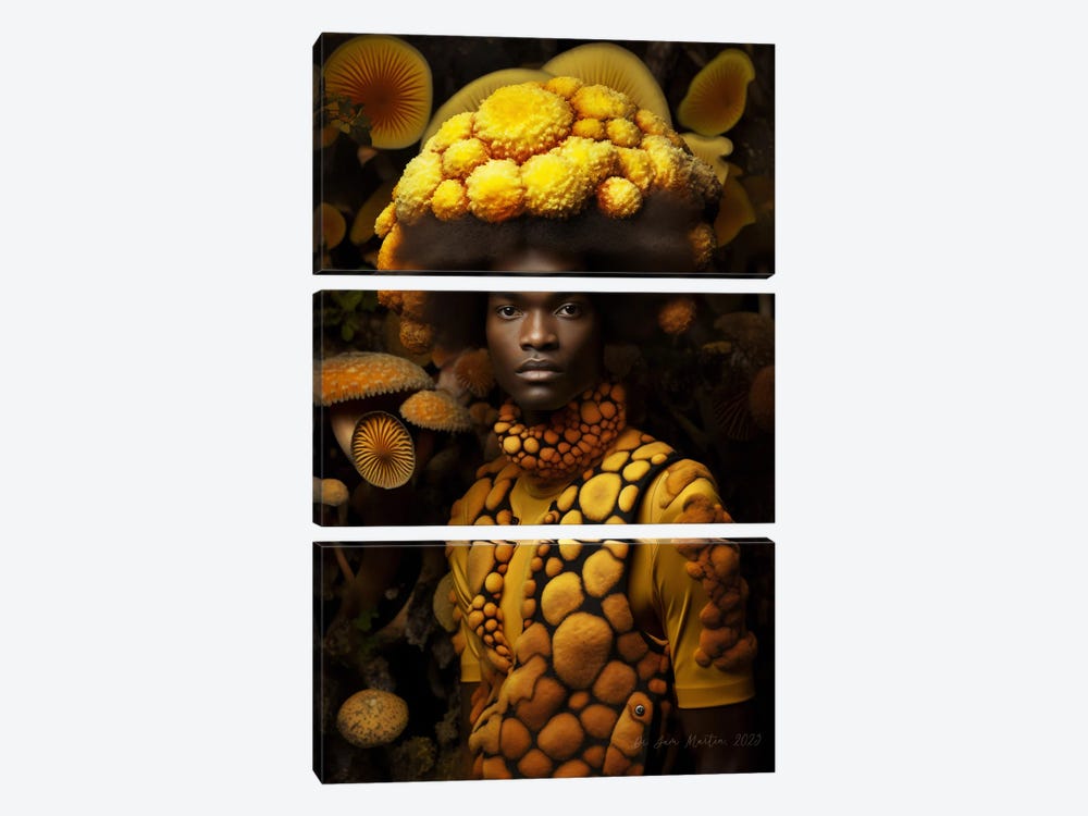 Retro Futurist African Man - Mushrooms III by Digital Wild Art 3-piece Canvas Art