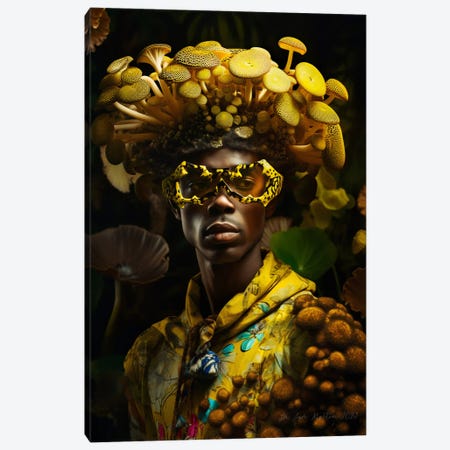 Retro Futurist African Man - Mushrooms IV Canvas Print #DGW84} by Digital Wild Art Canvas Artwork