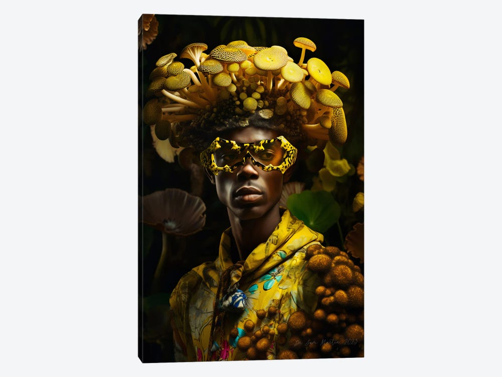 Retro Futurist African Man - Mushrooms IV by Digital Wild Art 1-piece Canvas Art Print