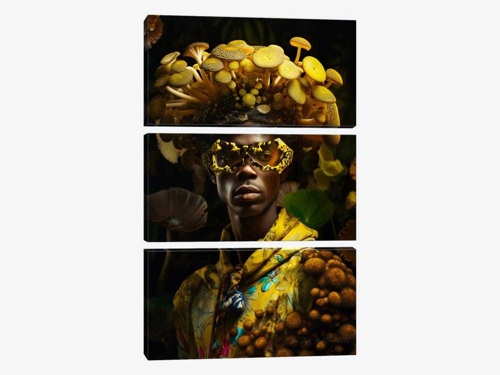 Retro Futurist African Man - Mushrooms IV by Digital Wild Art 3-piece Art Print