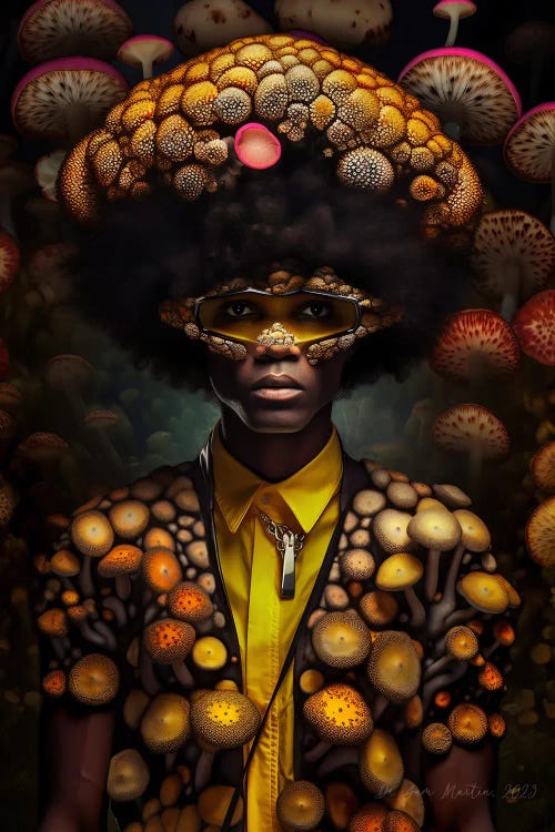 Retro Futurist African Man - Mushrooms V