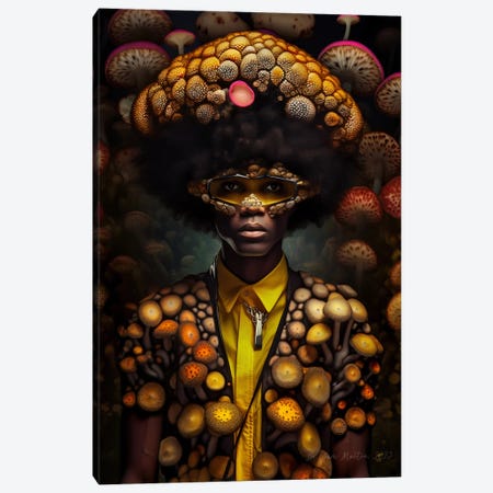 Retro Futurist African Man - Mushrooms V Canvas Print #DGW85} by Digital Wild Art Canvas Art