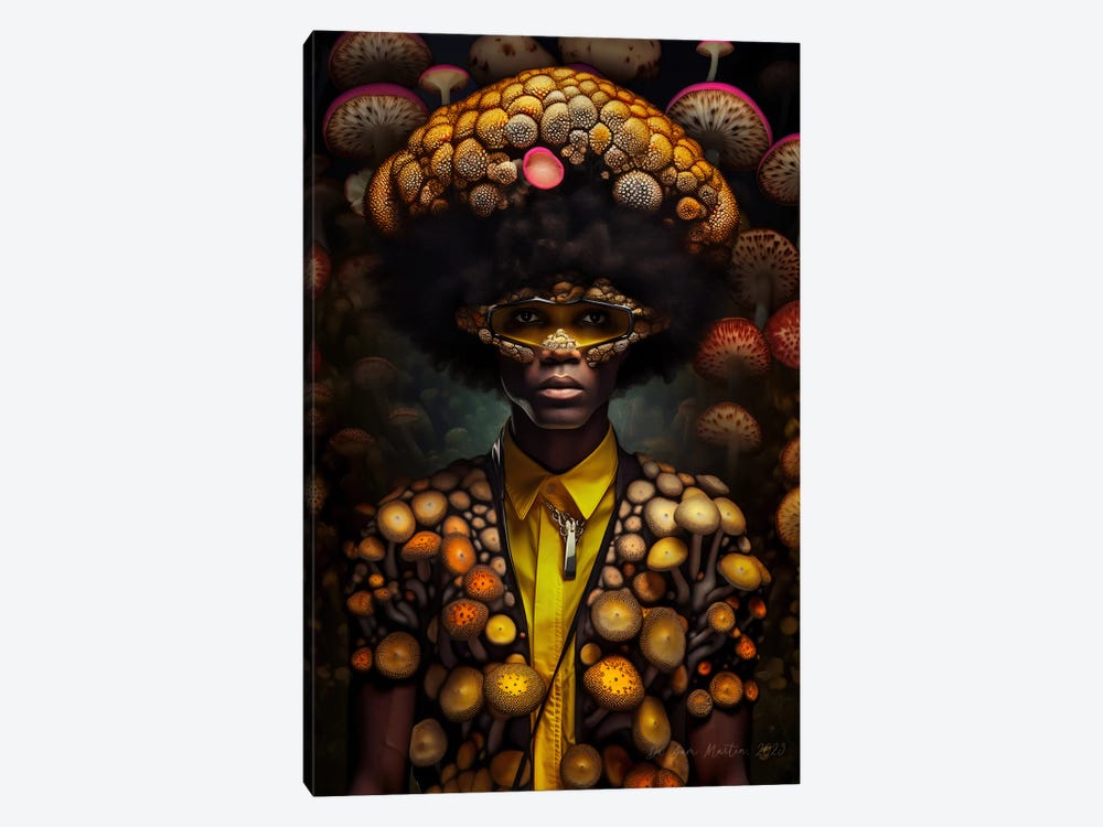 Retro Futurist African Man - Mushrooms V by Digital Wild Art 1-piece Canvas Art