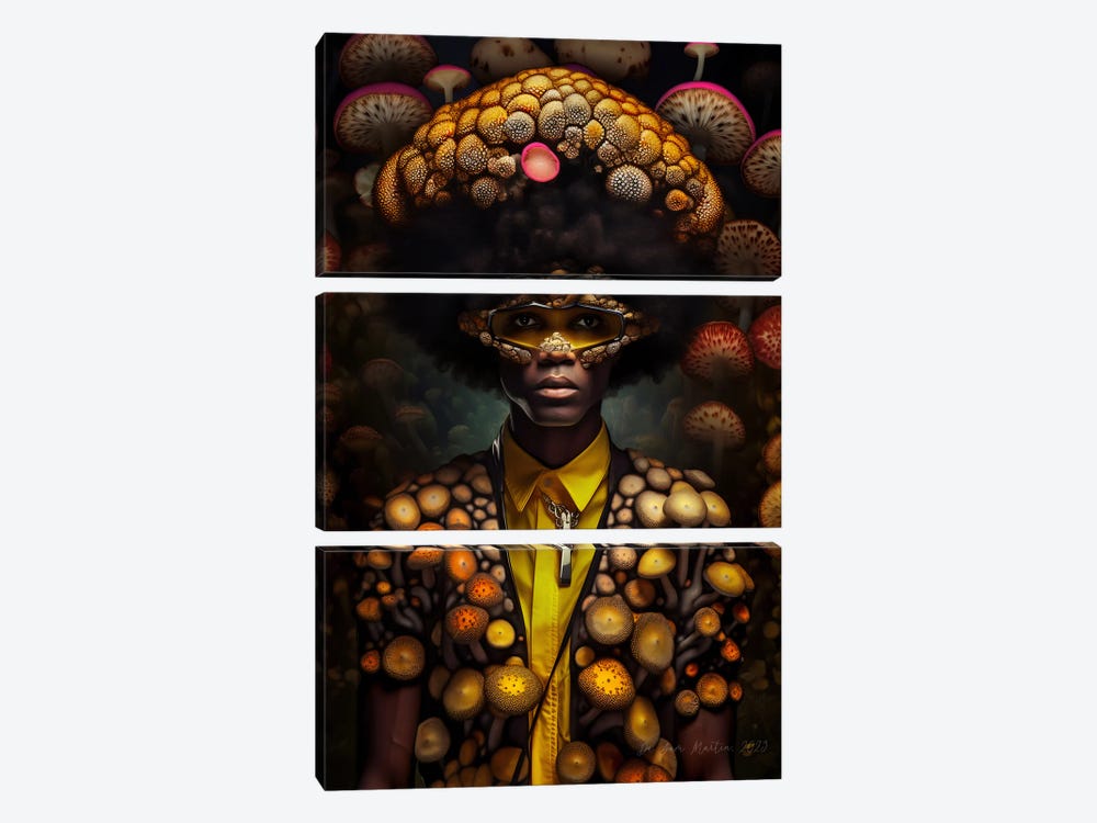Retro Futurist African Man - Mushrooms V by Digital Wild Art 3-piece Canvas Art