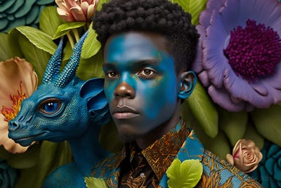 Retro Futurist African Man - Reptiles I by Digital Wild Art multi panel art