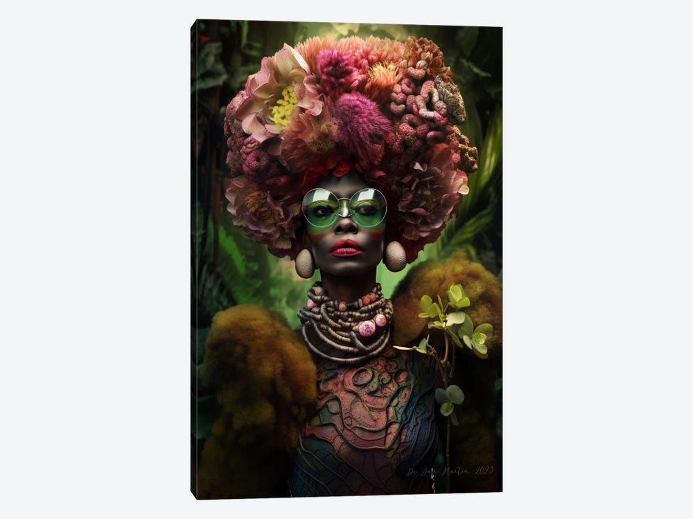 Retro Futurist African Woman - Mushrooms I by Digital Wild Art 1-piece Canvas Artwork