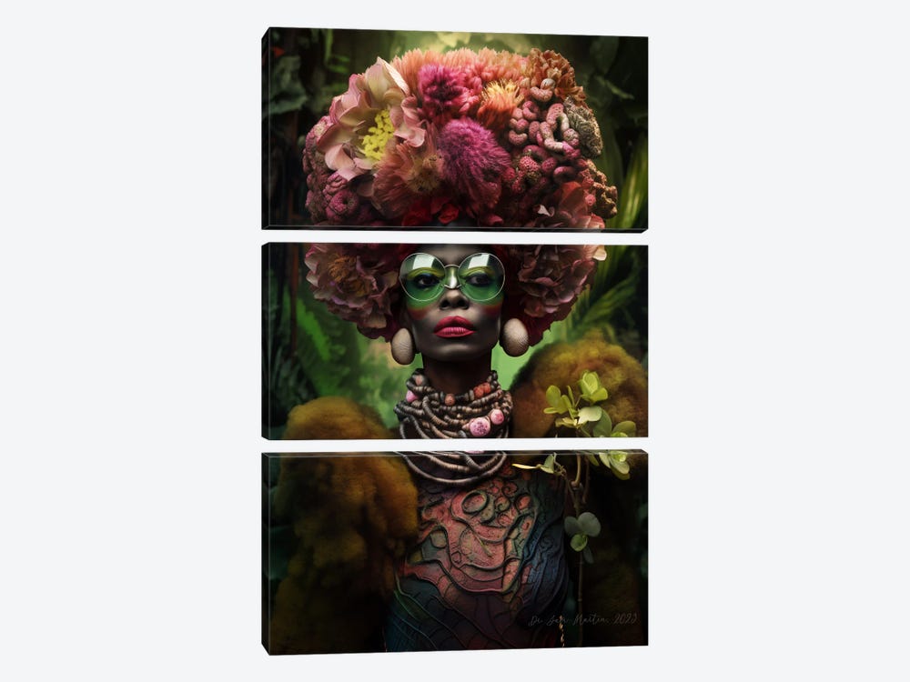 Retro Futurist African Woman - Mushrooms I by Digital Wild Art 3-piece Canvas Art