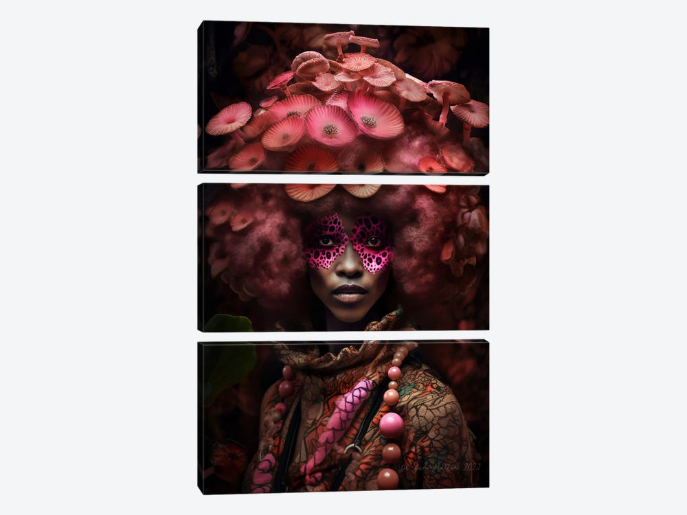Retro Futurist African Woman - Mushrooms II by Digital Wild Art 3-piece Canvas Print