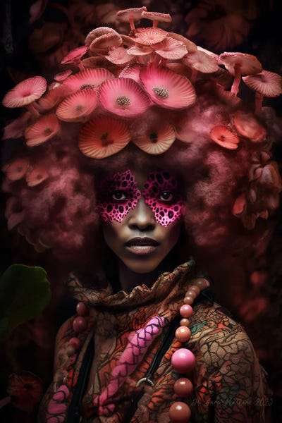 Santa Fe: Retro Futurist African Woman - Mushrooms II by Digital Wild Art