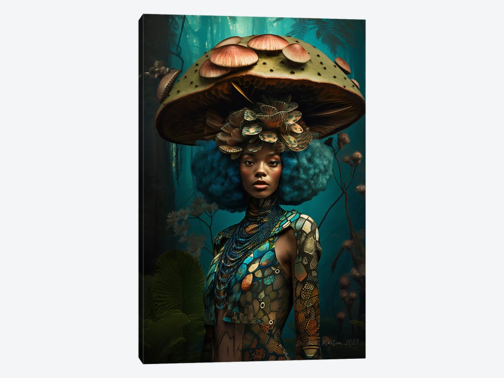 Retro Futurist African Woman - Mushrooms III by Digital Wild Art 1-piece Canvas Artwork
