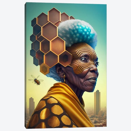 Afrofuturist African Black Grandma - Lady Hortense Honeycomb Canvas Print #DGW8} by Digital Wild Art Canvas Print