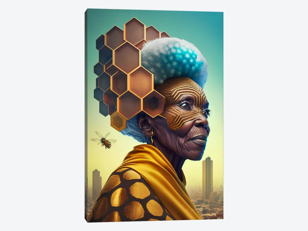 Afrofuturist African Black Grandma - Lady Hortense Honeycomb by Digital Wild Art 1-piece Canvas Art Print