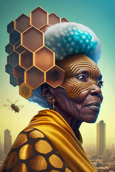 Otherworldly Opulence: Lady Hortense Honeycomb - Afrofuturist African Black Grandma by Digital Wild Art