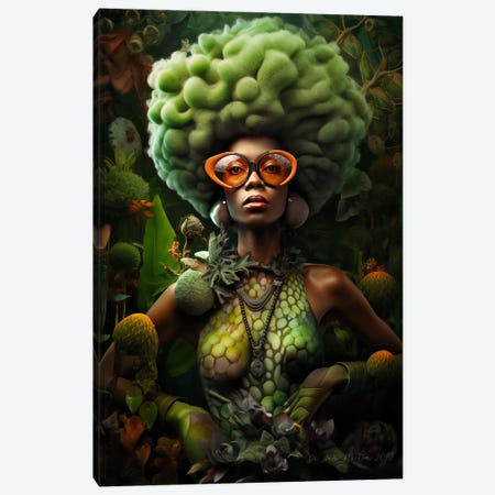 Retro Futurist African Woman - Mushrooms IV Canvas Print #DGW90} by Digital Wild Art Canvas Artwork