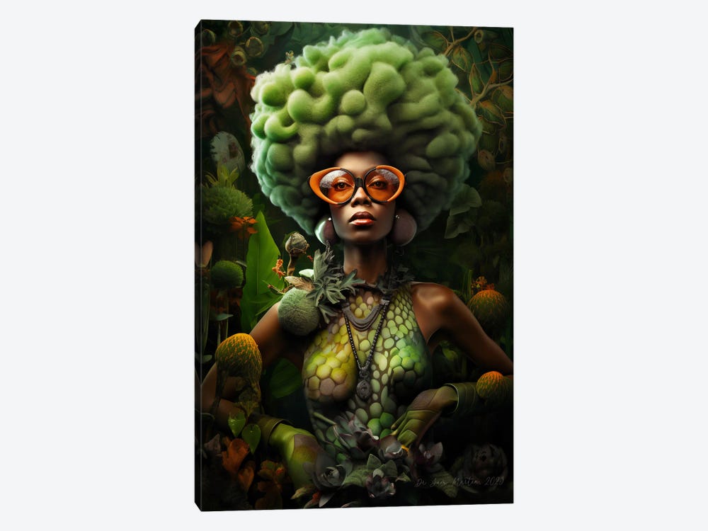 Retro Futurist African Woman - Mushrooms IV by Digital Wild Art 1-piece Canvas Art