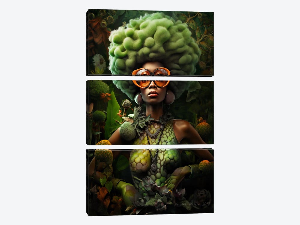 Retro Futurist African Woman - Mushrooms IV by Digital Wild Art 3-piece Canvas Wall Art