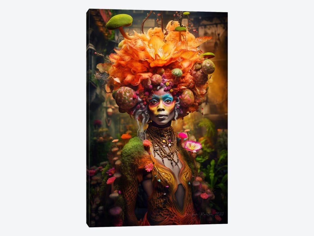 Retro Futurist African Woman - Mushrooms V by Digital Wild Art 1-piece Canvas Art Print