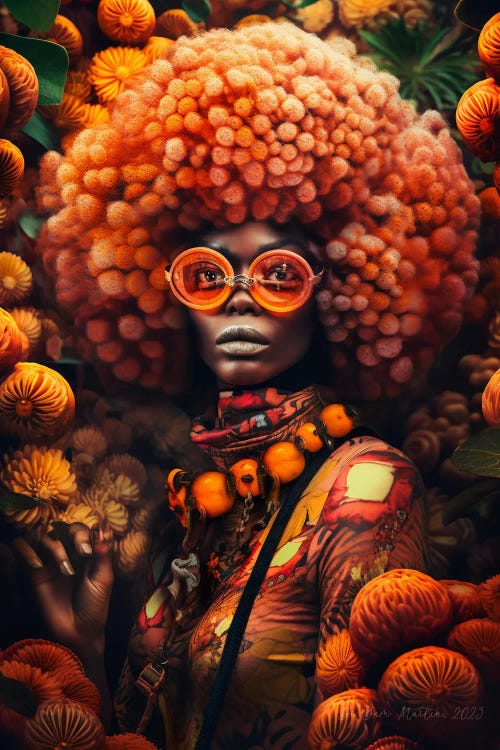 Retro Futurist African Woman - Mushrooms VI