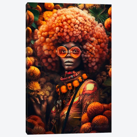 Retro Futurist African Woman - Mushrooms VI Canvas Print #DGW92} by Digital Wild Art Canvas Art