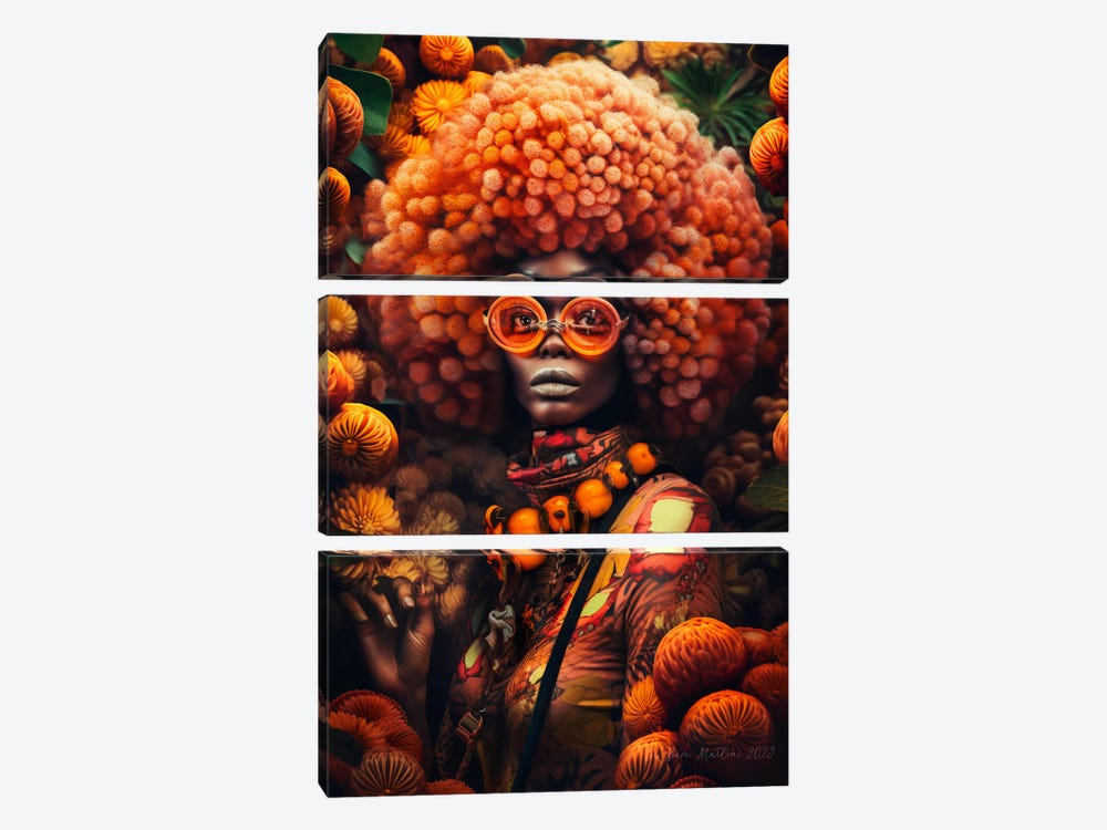 Retro Futurist African Woman - Mushrooms VI by Digital Wild Art 3-piece Canvas Artwork