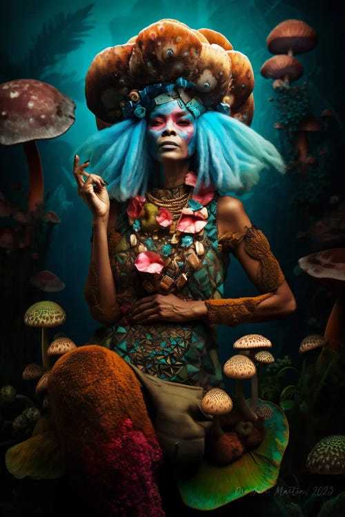 Retro Futurist African Woman - Mushrooms VII