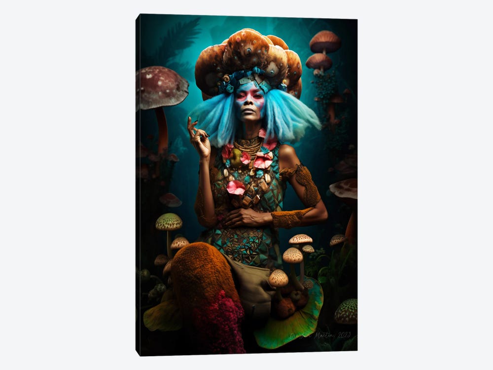 Retro Futurist African Woman - Mushrooms VII by Digital Wild Art 1-piece Art Print