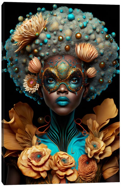 Retro Futurist African Woman - Mushrooms VIII Canvas Art Print - Mushroom Art