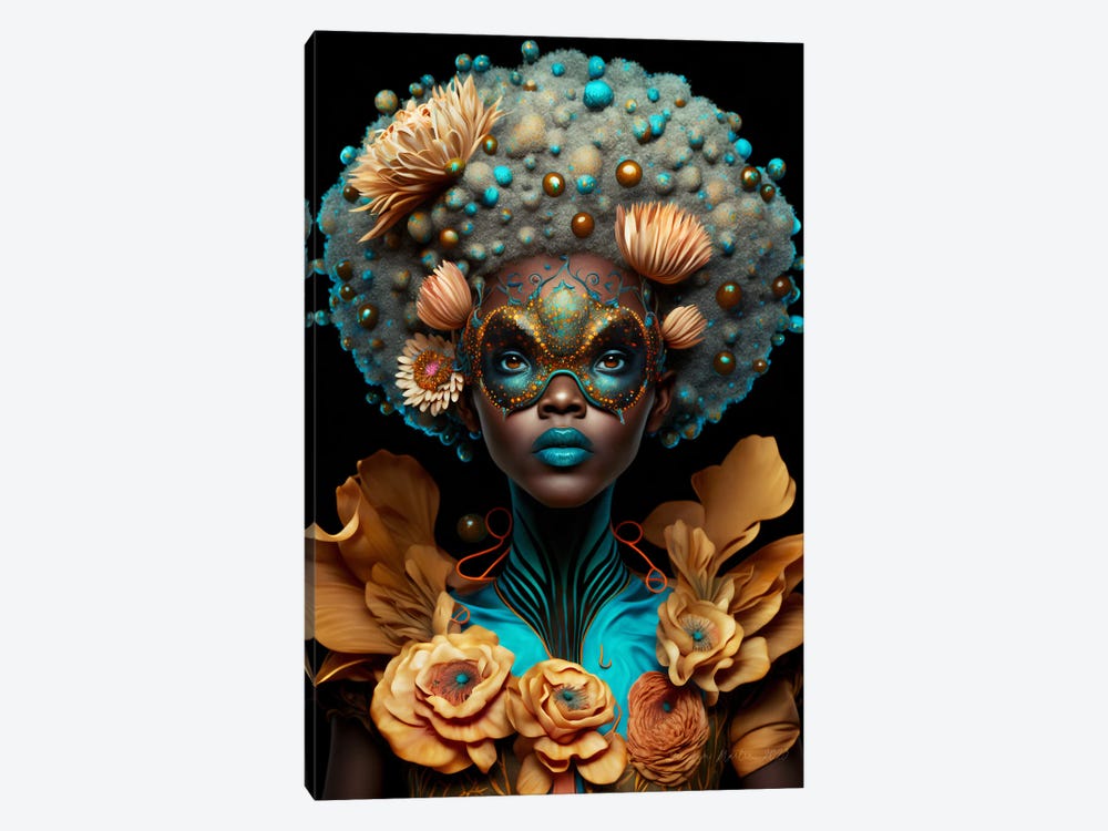 Retro Futurist African Woman - Mushrooms VIII by Digital Wild Art 1-piece Canvas Art