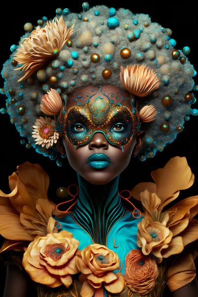 Otherworldly Opulence: Retro Futurist African Woman - Mushrooms VIII by Digital Wild Art
