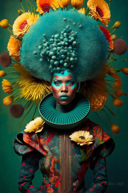 Retro Futurist African Woman - Mushrooms IX by Digital Wild Art wall art