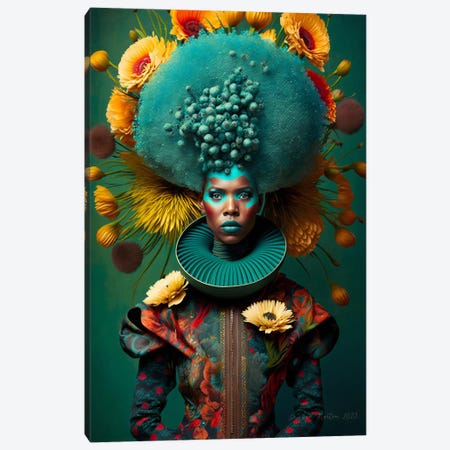 Retro Futurist African Woman - Mushrooms IX Canvas Print #DGW95} by Digital Wild Art Canvas Print